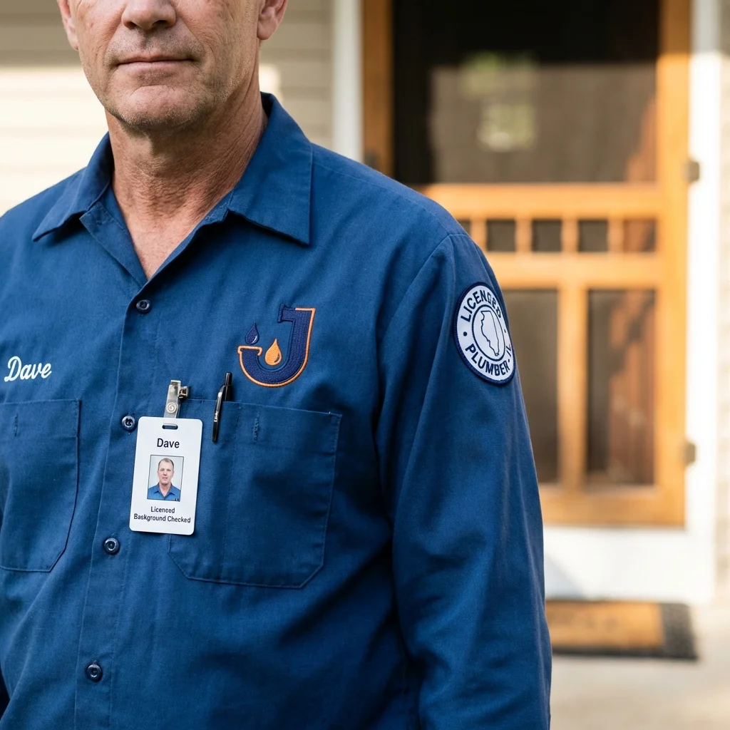 Licensed plumber showing ID badge in Dilworth, MN