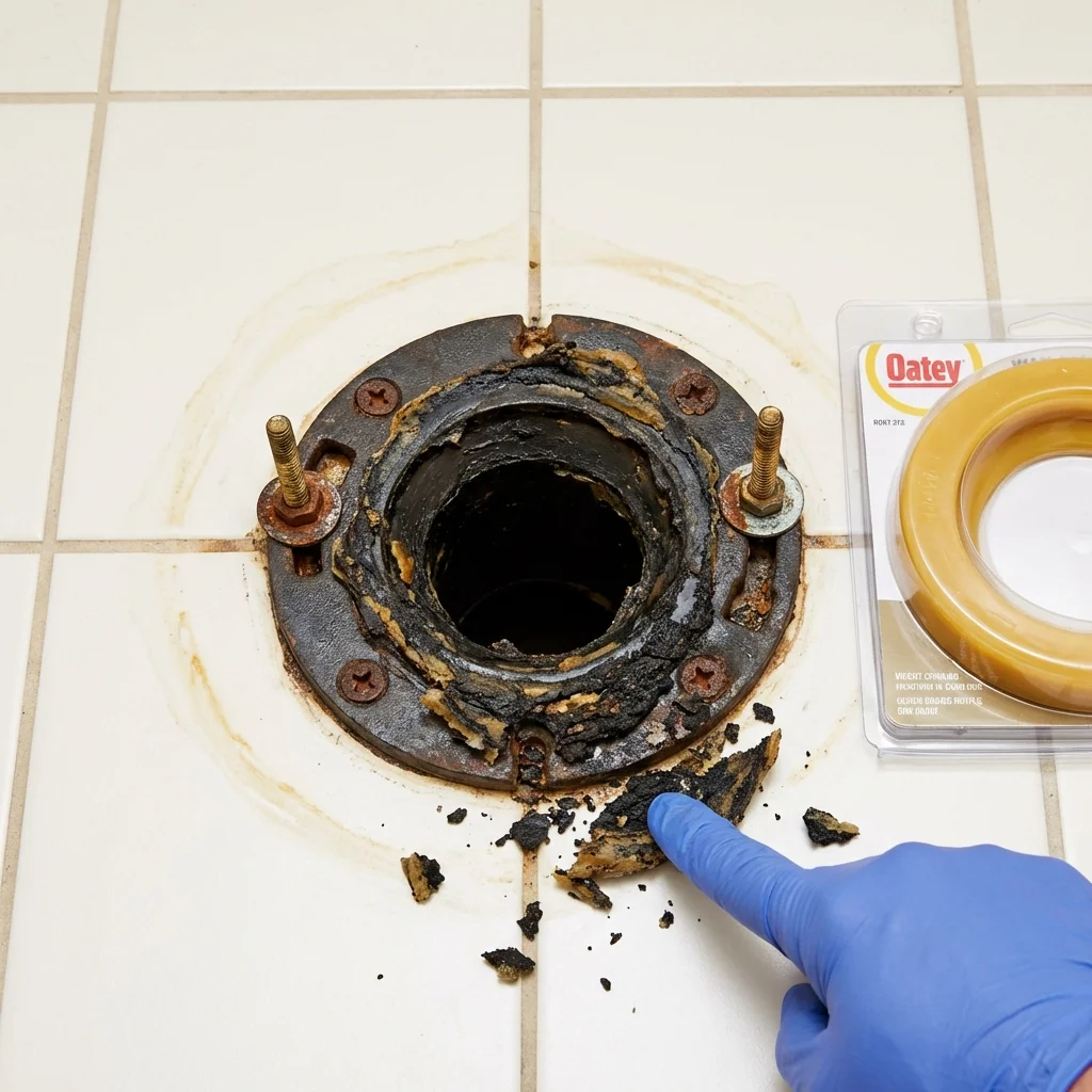 Failed wax ring showing water seepage at the base of a toilet in a Dilworth, MN home