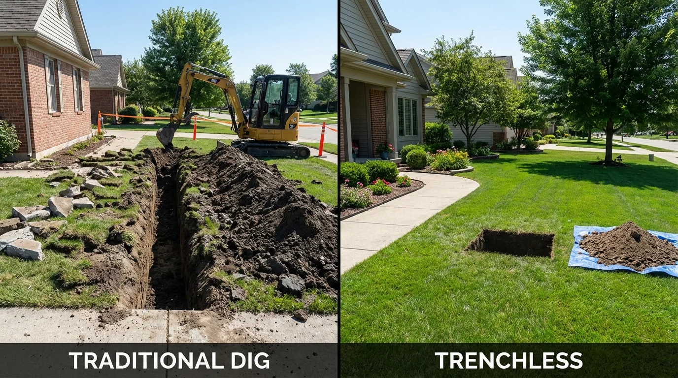 Trenchless sewer repair with minimal yard damage versus traditional excavation in Dilworth, MN